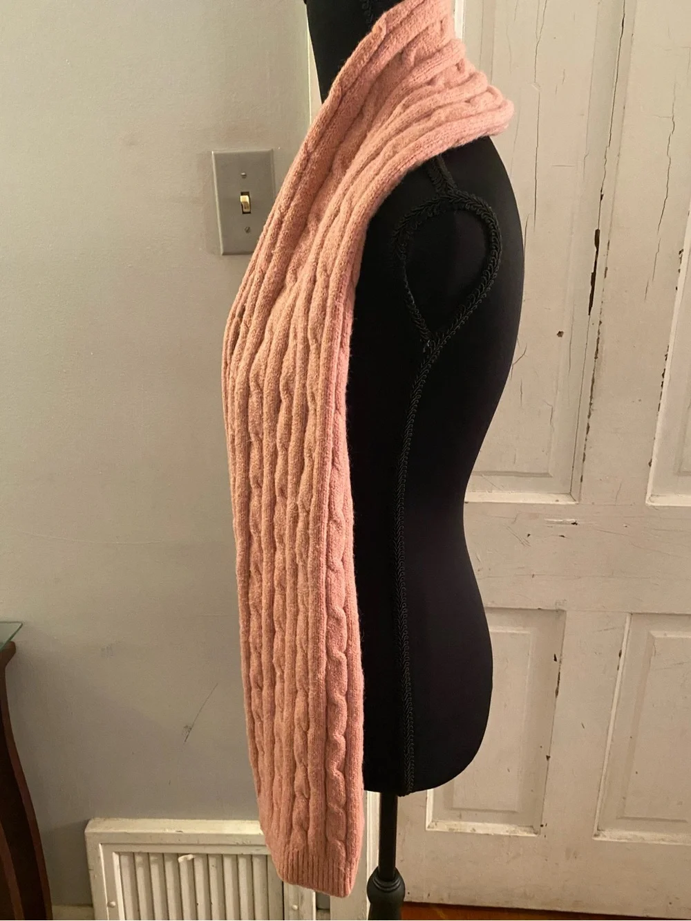Cable-Knit Blush Pink Scarf - Women's Cozy Wrap